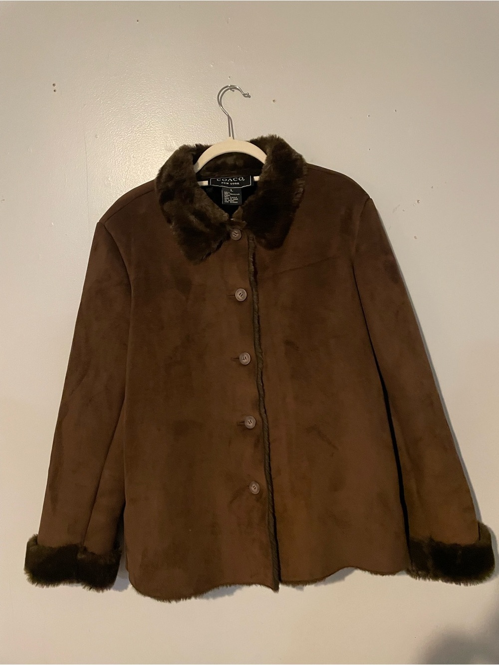 COACO New York Brown Faux-Suede Faux Fur Trim Jacket Coat size large